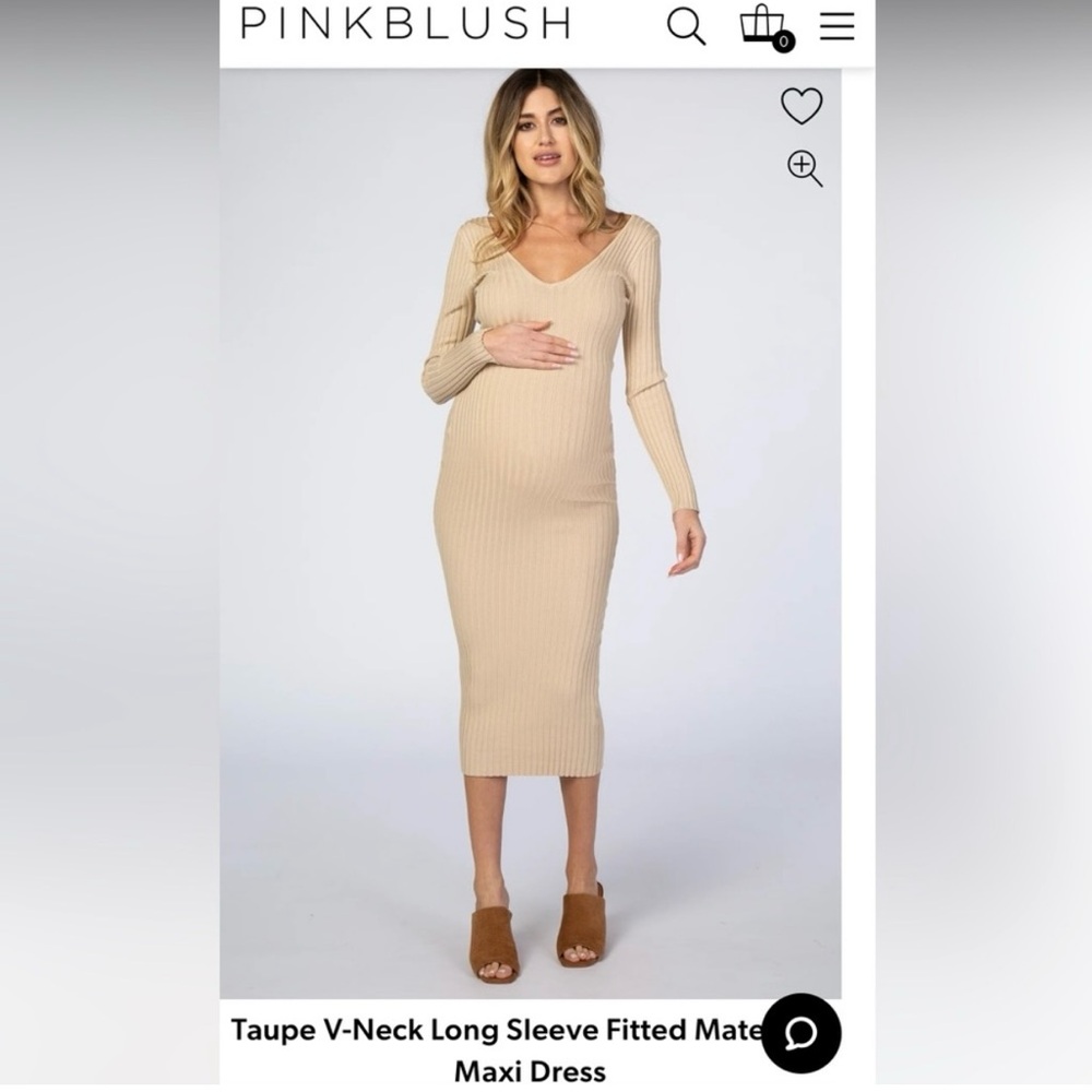 PinkBlush Beige Long Sleeve Maternity Dress